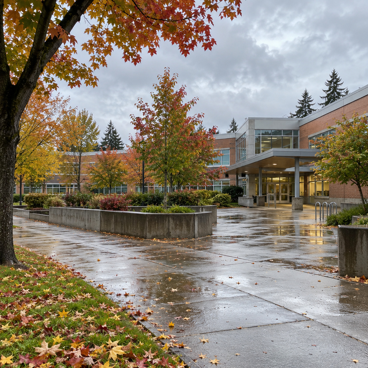 Fictional AI-generated school campus; original download contains staged GPS